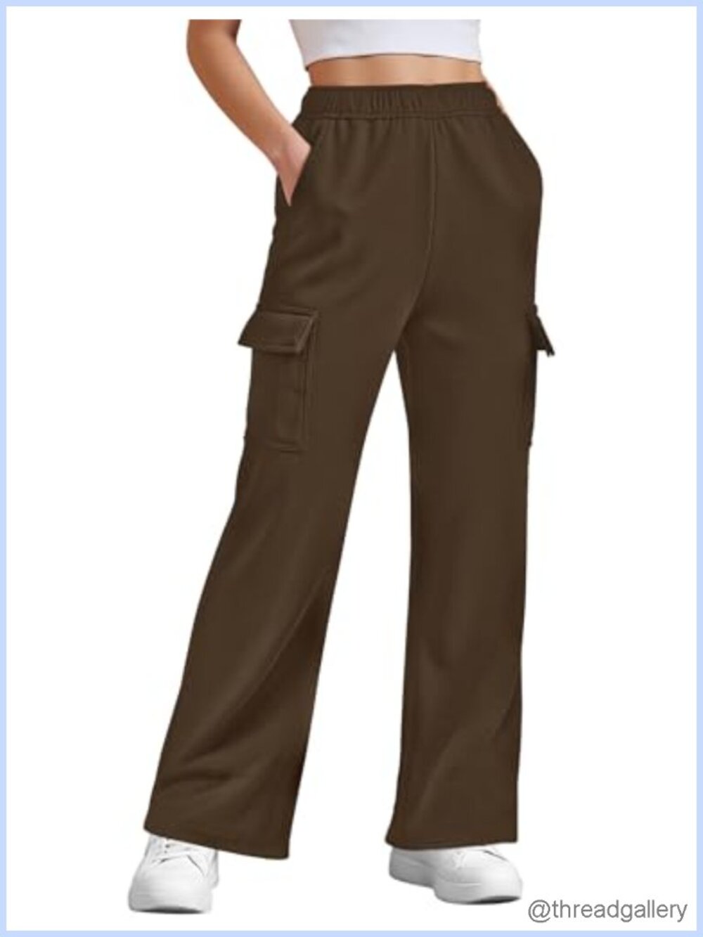 Fleece Lined Cargo Sweatpants Women Baggy Wide Leg Jogger Pants with Pockets